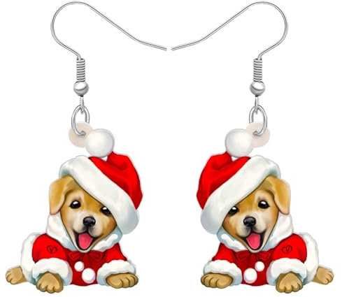 TIZURO Christmas Acrylic Cute Santa Hat Tea Cup Labrador Earrings Fun Cartoon Puppy Pets Animals Dangle Novelty Jewellry For Women Dog Mom Winter Xmas Party Gifts (Yellow)