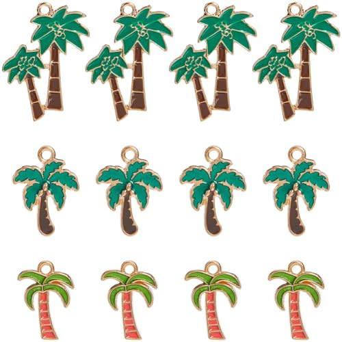 SUNNYCLUE 1 scatola 48 pezzi 3 stili Ciondoli Albero di Cocco Smaltato Albero Ciondolo Piccolo Lega D'Oro Metlega Hawaii Spiaggia Pianta Più Fresca Albero di Palma Ciondolo per Creazione di Gioielli C