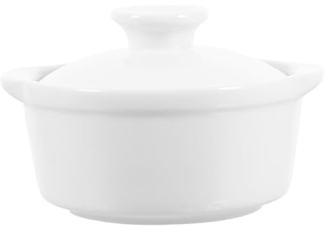 Alipis Bol en Céramique Blanc pour Garder les Aliments Chauds avec Couvercle et Double Anse, Bol à Soupe Multifonction pour Restaurant ou Usage Quotidien