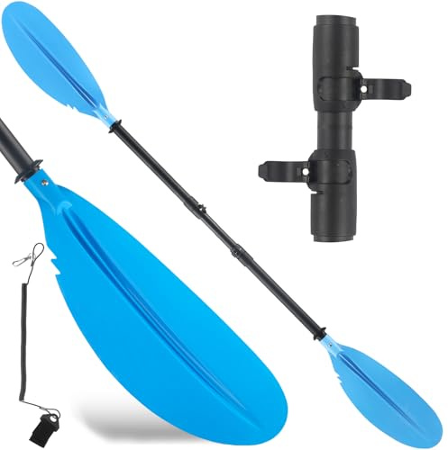 Kajak-Paddel, verstellbare Kajak-Paddel, 177,8 cm - 246,4 cm, aus verdicktem Stahlrohr mit Paddelleine und bequemem, mattschwarzem Gefühl für Kanus, Kajaks, Boote, Optionen für Anfänger oder Profis