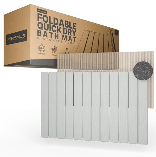 Minismus Tappeto Bagno Assorbente Arrotolabile in Diatomite 60x40cm Grigio Scuro - Tappeto Doccia Assorbente - Tappetino da Bagno in Pietra - Stone Bath Mat (Grigio Chiaro)