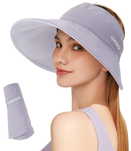 AYPOW Solskydd för kvinnor, retro solhatt solhatt vändbar golf, absorberande strandhatt justerbar visir hatt för golf cykling fiske tennis - grå och beige, Ljuslila och grålila, one size