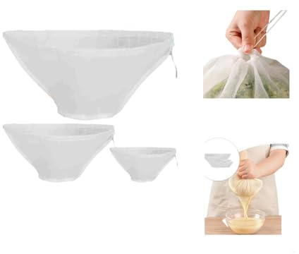 Käsebeutel, Passiertuch Wiederverwendbar, Feinmaschiges Käsetuch, Cheesecloth & Drink Bag, Bio Nussmilchbeutel Waschbar für Mandelmilch & vegane Nussmilch, Kaffee, Joghurt, Abseihtuch (3, ABC)