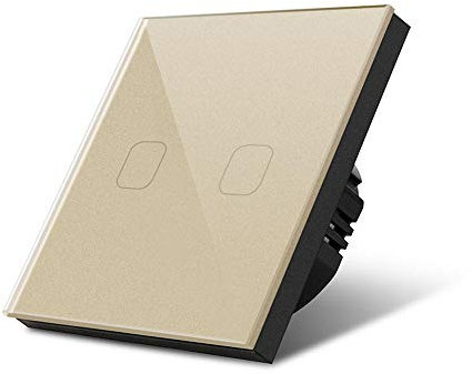 Interruptor Táctil,Interruptor Inteligente Sensor Touch Switch Standard 220V Panel de Vidrio Lámpara de Interruptor táctil 1/2/3 Switch de Pantalla táctil de Pared de pandillas(2 Gang 1 Way Glod)