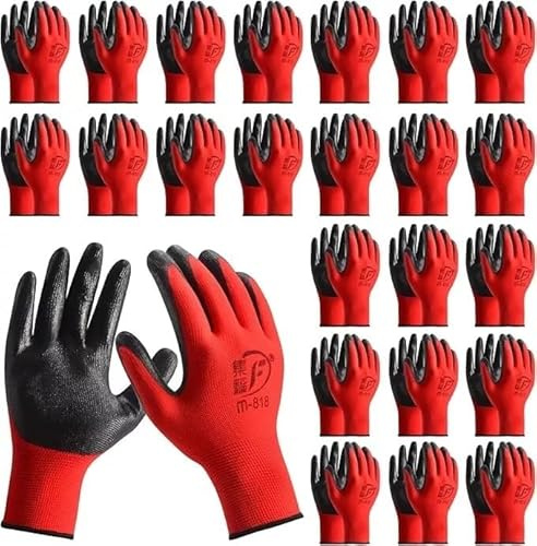 Ruiyang 24 Pairs Red And Black Worker Gloves Handling Safety Work Gloves General handling, Builders Construction, Engineering, Maintenance, Material Handling, Packing Warehouse (24 Pairs Red, XL) | Handling Safety Work Gloves, General handling, Builders Construction, Engineering, Maintenance