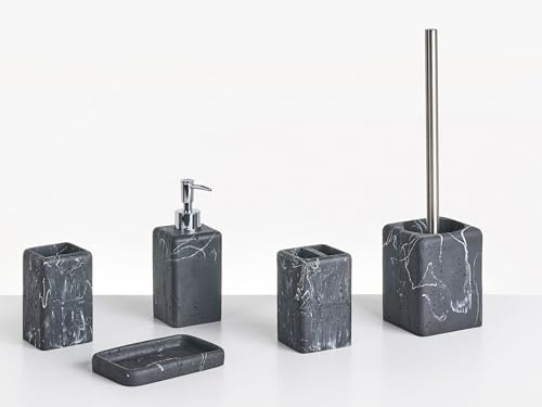 Badaccessoires Set 5-teilig Kunstharz Schwarze Marmor Optik Bad-Zubehör Vilcanota