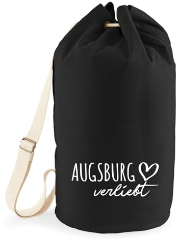 Huuraa Seesack Augsburg verliebt 20 Liter Black Baumwolle Rucksack Geschenkidee
