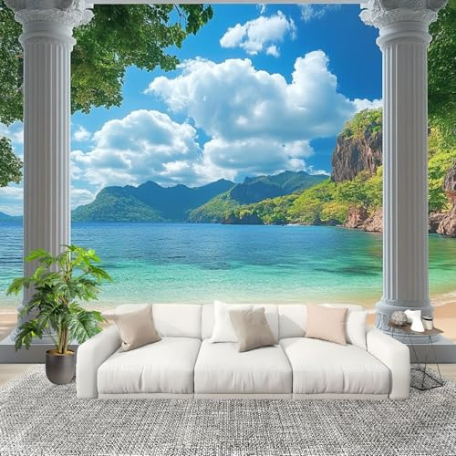 Papier Peint Panoramique 3D 300x210cm Paysage OcéAnique Frais Murales Panoramique Beauté Naturelle Papier Peint Intissé pour Salon Adulte Chambre d'enfants, Restaurant Décoration