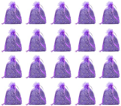 20 Pack Lavender Bags for Wardrobes, Drawers & Cars, Natural Dried lavender Sachets for Moths & Freshness, Empty Lavender Bags to Fill