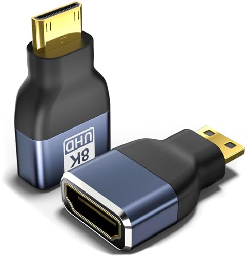 Mini HDMI till HDMI-adapter 2-pack, 8K @60Hz 4K @144Hz 2K@240Hz, guldpläterad omvandlare med 48 Gbps HDMI 2.1 hög hastighet, dubbelriktad adapter för DSLR-kamera, surfplatta, bärbar dator, HDTV