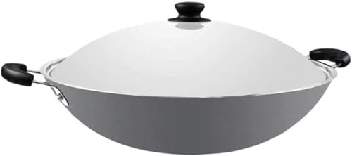 Wok binaural - Wok de fondo plano grande sin revestimiento de 40 cm para cocinas de inducción, versátil esencial para cocinar en el hogar