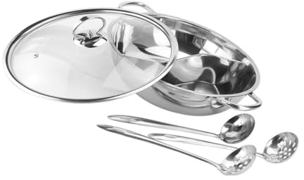 ZUNOXAZ Pentola Hot Pot Doppia in Acciaio Inossidabile con Cucchiaio e Scolapasta Design Diviso Due Gusti per Cucina Domestica e Ristoranti Facile da Pulire e Resistente
