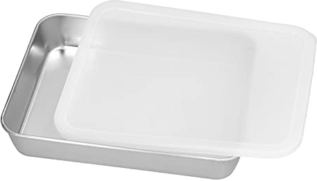 RASTKY Bakplåt i Rostfritt Stål med Lock, Bakplåt i Rostfritt Stål Platt Non-stick Bakpanna Matförvaring med Lock, Rektangulär Kakform Brownies Lasagne (M 8,9 X 1,6 tum)