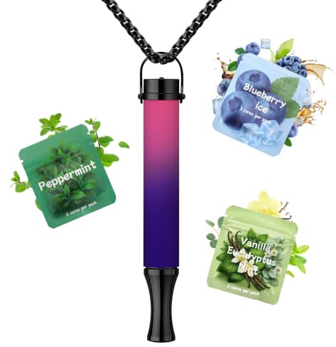 CARITATE Breathing Necklace with Adjustable Resistance Mindful, Flavoured Filters Breathing Necklace Anxiety Relief for Adults, Easy Carry Yoga Exercise Meditation with Replacement Refills-Purple