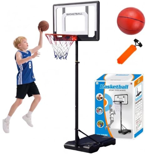 Basketballkorb Outdoor mit Basketball & Luftpumpe, 148–250 cm Höhenverstellbar, Befüllbarer Standfuß für Mehr Stabilität, Mobiler Basketballkorb Outdoor für Garten, Einfahrt & Indoor