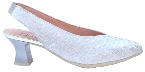 PITILLOS Zapato de Tacón Mujer – Zapato de Piel Plateado con Detalles – Zapato para Ceremonia sin Cierre – Tacón Medio y Cómodo – Elegante – Boda – Evento – Modelo 11180 – 41 EU