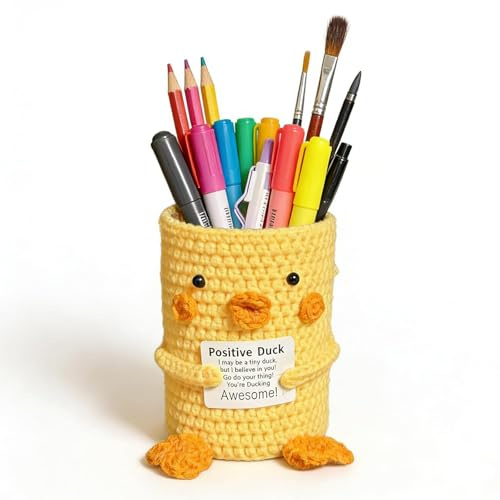 Vexilon Positiver Gehäkelt Kleine Enten Stiftehalter, Stiftebecher Stifthalter Stifteköcher, Schreibtisch Organizer für Schminke Stifte Schreibwaren Schreibtisch Zubehör, Emotionales Make Up Geschenk