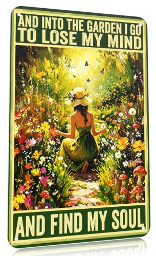 Metal Garden Signs for Outside, Lose My Mind and Find My Soul Tin Sign, Vintage Forest Garden Plaques, Elegant Fairy Art Prints, Funny Wall Art Decor for Lawn, Yard, Greenhouse & Patio