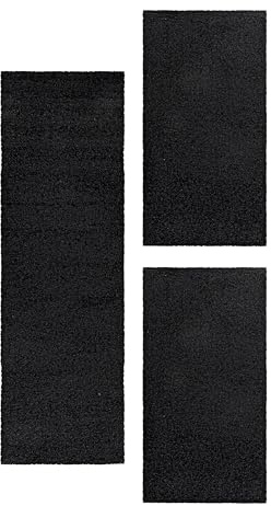 HomebyHome Bettumrandung Schlafzimmer 3 teilig Teppich Anthrazit - Waschbarer Bettumrandung Teppich Läufer Set Extra Flauschig Bettvorleger Schlafzimmer Bettset:2 St. 60x110 cm | 1 St. 80x150 cm