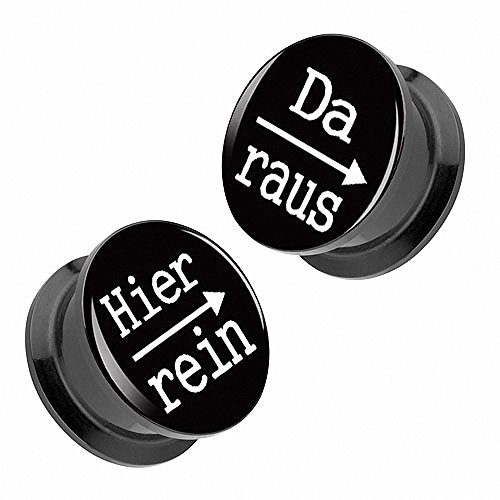 Piercingfaktor Ohr Plug Flesh Tunnel Piercing Ohrpiercing Schraub Schraubverschluß aus Kunststoff Picture mit Schriftmotiv Hier rein, Da Raus Türkis