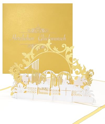 Pop Up Karte 100 in edlem Gold & Weiß - zum 100. Geburtstag, Namenstag & Jubiläum - 3D Geburtstagskarte & Glückwunschkarte - als kleines Geschenk, Deko, Geschenkgutschein & Geschenkverpackung