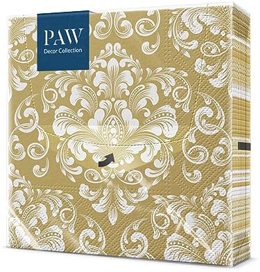 PAW - Servilletas Papel 3 Capas (33 x 33 cm) I 20 Unidades I Servilletas con Diseño de Clásica I Servilletas Papel Decoradas para Comunión, Bautizo, Decoupage, Fiesta I Color: Beautiful Moments gold
