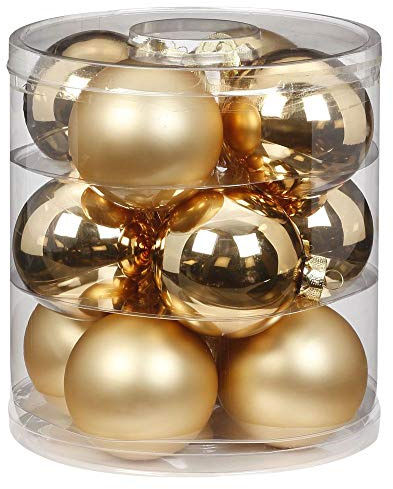 Magic Weihnachtskugeln Glas 8cm 12 STK. Christbaumkugeln (Brokat Gold Glanz Matt)