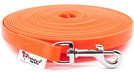 Twinkys Dog Style Hundeleine Schleppleine Wasserabweisend 15 mm breit für Hunde bis 50 kg OHNE Handschlaufe 5 Meter Neon Orange Made in Germany