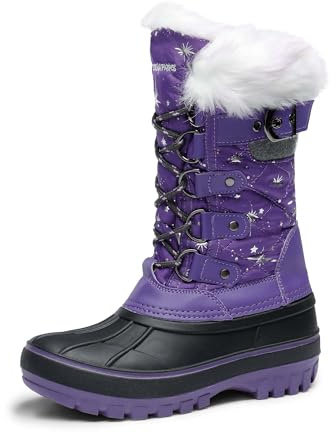 DREAM PAIRS Boys Girls Snow Boots Water-Resistant Outdoor Warm Cozy Anti-Slip Mid Calf Faux Fur Lining Insulated Winter Shoes for Little/Big Kids,Size 10 Toddler,Purple,KRIVER-1