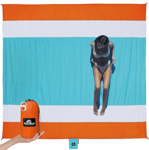 SUN NINJA Sand Free Beach Blanket, Quick Dry Beach Mat 10x9 ft, Orange