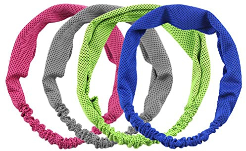 Tumnea Haarband Sport Kühlendes Stirnband Kopftuch mit verdunstungsaktivem, atmungsaktivem Schweißabsorbierendes Stirnband schnelle Kühlung und Linderung - 4 Pcs