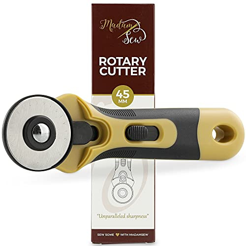 Madam Sew 45mm Rotary Cutter for Fabric | Precision Cloth Cutting Tool with Tungsten Steel Blade and Safety Guard | For Sewing, Arts & Crafts with Comfortable Handle | Craft Supplies