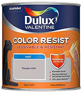 Dulux Valentine Color Resist Pièces à Vivre - Peinture Intérieure Murs, Plafonds, Boiseries - Lessivable et Résistante - Couleur : Taupe Clair - 0,5 L