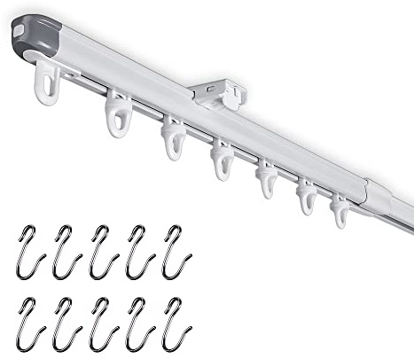 SOLOKOS Telescopic Ceiling Mount Curtain Track System 33 to 59 inch Adjustable Room Divider Track Set (33-59) White