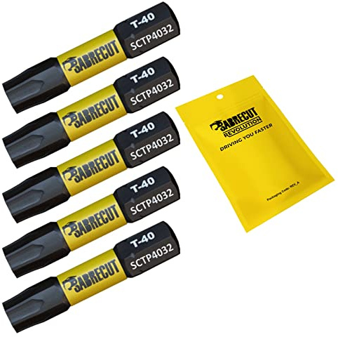 SabreCut 5pcs SCTP4032_5 32mm T40 TX40 Embouts vissage choc Robuste | Pointes forgées et acier de torsion traité thermiquement améliorent résistance aux chocs et durabilité