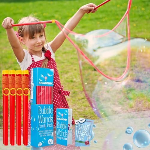 Giant Bubble Wand - Bubble Wands, Bubbles for Kids, Big Bubble Wand Huge Rope, 4 Pack Giant Bubble Wands + Bubble Solution Powder – Makes 2 Gallons, Outdoor Summer Fun