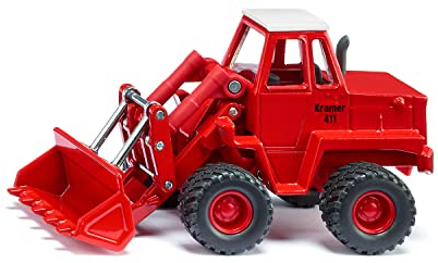 siku 3563, Kramer 411 Radlader, Spielzeug für Kinder, 1:50, Metall/Kunststoff, Rot, Schaufel und Ladearm beweglich, Grobstollige Gummireifen
