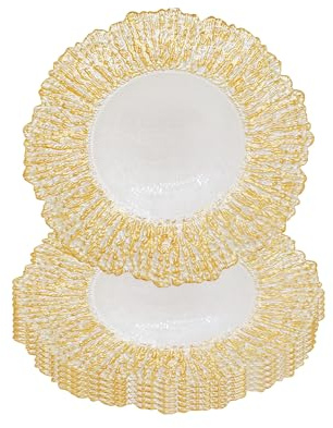 WedDecor Lot de 6 assiettes de présentation blanches de 33 cm avec motif floral craquelé doré – Parfaites pour les mariages, les fêtes, les décorations de table et les événements spéciaux – Assiettes