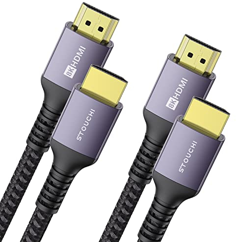 Stouchi Cavo HDMI 2.1 8K 0,5m, Ultra HD 48 Gbp/s High Speed 8K60hz 4K120hz 144Hz 165Hz RTX 3080 DSC eARC Dynamic HDR10 4: 4: 4 HDCP 2.2 & 2.3 Dolby, Compatibile con TV/PS5/Xbox Series X, Confezione 2