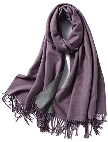 Skcess Schal Cashmere Damen, Damen Schal Herbst Grau Lila Doppelt Einfarbig mit Quaste Scarf Unisex 200X65CM(79X26In)