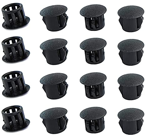 Qrity 20 PCS Plastic Button Plugs, 10mm Round Drill Hole Cover Caps, Snap on Type, Furniture Hole Caps, Black, for Cabinet Desk Table Chair Cupboard Wardrobe