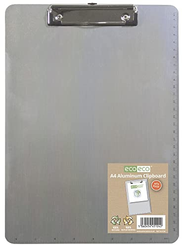 eco-eco eco124 Klemmbrett aus Aluminium mit niedrigem Profil, Metallclip und Maßen, A4