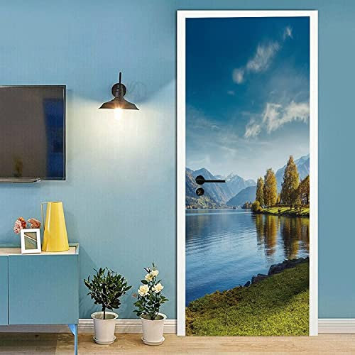 Türtapete Selbstklebend Türposter Berge Blauer Himmel Waldlandschaft 95 X 215 Cm Fototapete Poster Tapete Pvc 3D Türaufkleber Selbstklebend Diy Türbild - Kinderzimmer Wohnzimmer Küche Schlafzimmer Tü
