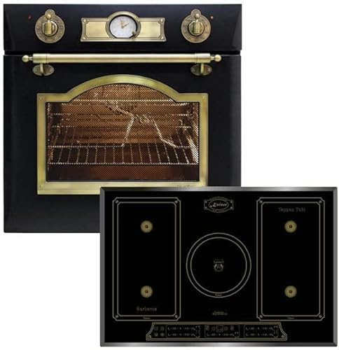 Kaiser Set EH 6355 Em + KCT 7797 FI Em, Juego de hornos eléctricos, independiente, 79L, horno empotrable, 8 funciones + placa de inducción empotrada retro 77 cm, negro cristal