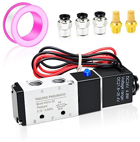 TAILONZ 4V110-06 1/8 BSP Válvula Solenoide 5 Vías 12V | Accionada Por Piloto, 5 Vías 2 Posiciones, Bobina Simple, Cuerpo De Aluminio, Para Sistemas Neumáticos.