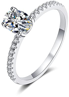Stfery Zilveren Ring, Damen Ring 52 Sterling Silber 925 Oval Ringe 1ct Moissanite Verlobungsring Eheringe Modeschmuck