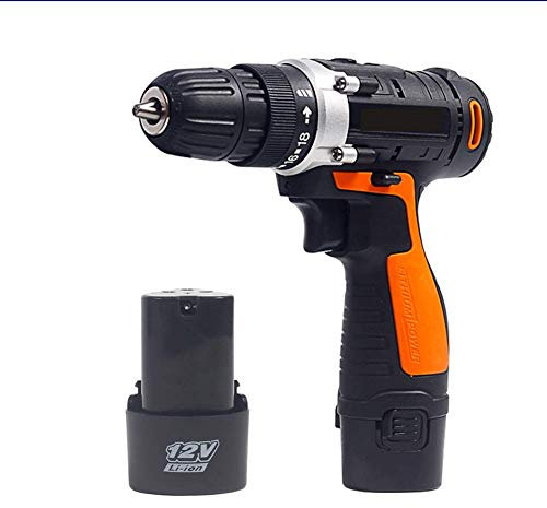 Taladro inalámbrico Profesional de 12 V, Destornillador eléctrico, par máximo de 18 NM, Herramientas de carpintería de Bricolaje de 2 velocidades con 2 baterías de Iones de Litio, Naranja