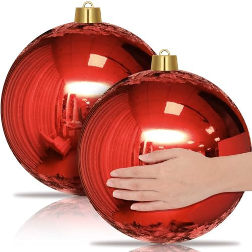 Jerify Große Weihnachtskugel, 30,5 cm, groß, glänzend, Kunststoff, bruchsicher, wasserabweisend, für Urlaub, Party, Weihnachtsbaum, Rot, 2 Stück