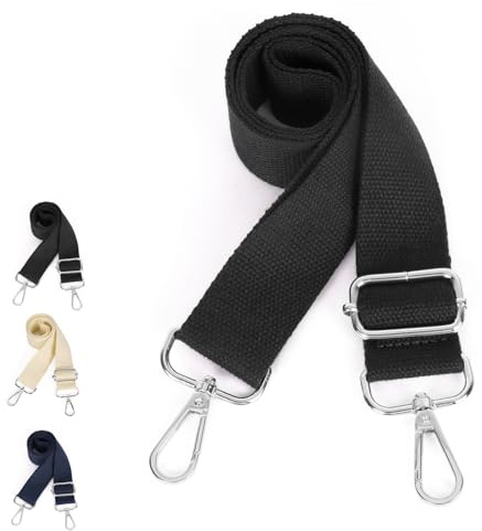 Wiainty Universeller Schwarz Taschengurt, Verstellbarer Schultergurt für Taschen, 3,8 cm breit, Baumwolle und Leinen, Metallverschlüsse, 80-140 cm, Schwarz