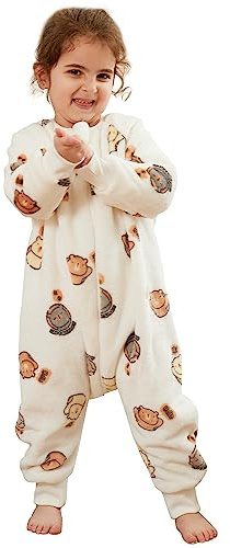 XQ&XG Baby Schlafsack mit Füßen 2.0 Tog,Kinderschlafsack mit Beinen | Schlafsack Kinder mit langen Ärmeln für mädchen und Junge,Weiß Bär,120